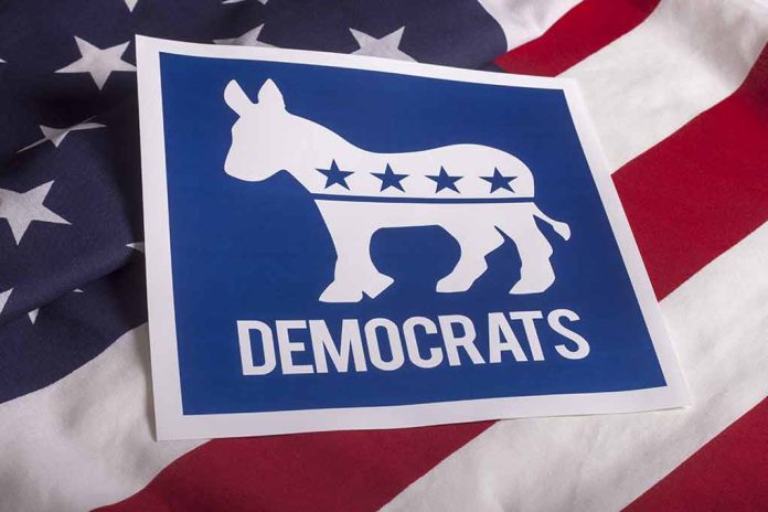 305852213 featured image Democrats logo on American flag background