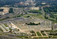 Aerial view of the Pentagon building and surrounding area