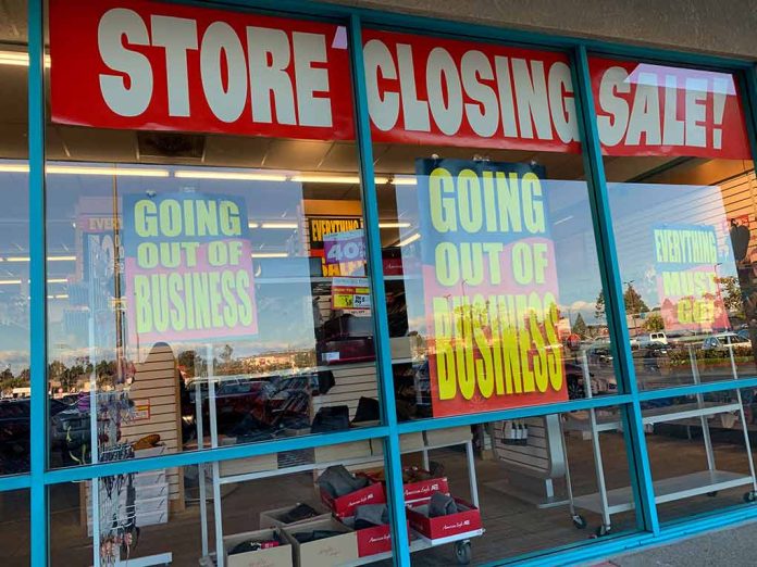 Store closing sale with going out of business signs