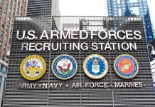 Sign for U S Armed Forces Recruiting Station