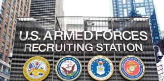 Sign for U S Armed Forces Recruiting Station