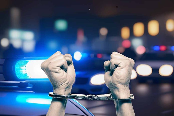234894967-2 featured image Hands in handcuffs in front of police cars