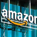 Amazon logo on a glass building facade