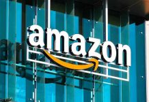 Amazon logo on a glass building facade