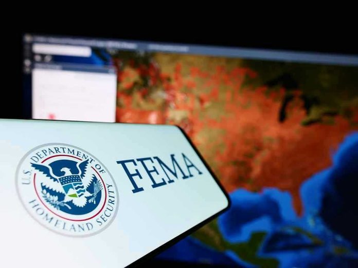 2248583203 FEMA logo near a US map on screen.