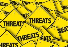 Yellow warning signs with the word "THREATS".