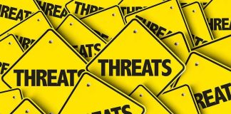 Yellow warning signs with the word "THREATS".