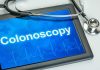 Tablet displaying the word Colonoscopy with a stethoscope beside it