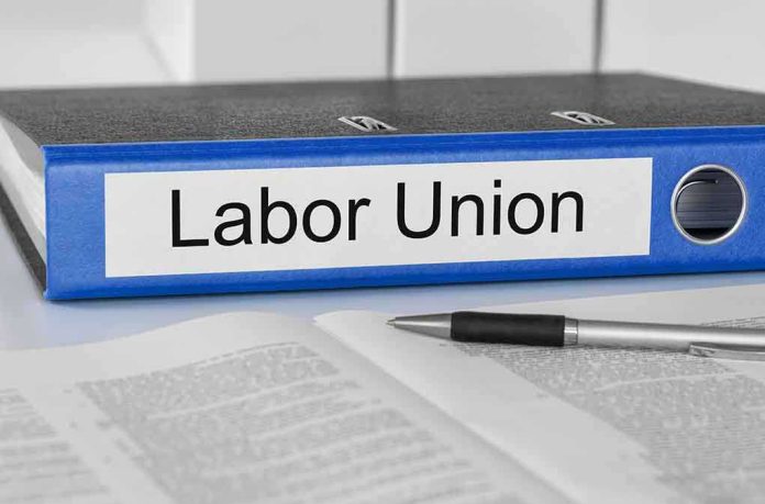 shutterstock_229709788.jpg A black binder labeled Labor Union placed on a desk with papers and a pen