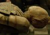Ancient Monument CRACKS—Collapse Imminent! Close-up of an Egyptian mummy displayed in a museum