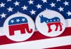 GOP Troll Dem Candidate -He Was Fuming! Republican elephant and Democrat donkey on American flag.