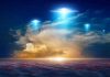 Scientists EXPOSE 1950s UFO Cover-Up Evidence Glowing lights above dramatic sunset clouds.