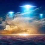 Scientists EXPOSE 1950s UFO Cover-Up Evidence Glowing lights above dramatic sunset clouds.