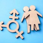 Transgender Battle: 19 Blue States Furious and Suing Wooden transgender symbol and couple figures on blue background.