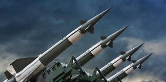 Four rockets pointed towards the sky.