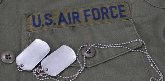 Close-up of a U.S. Air Force uniform with dog tags