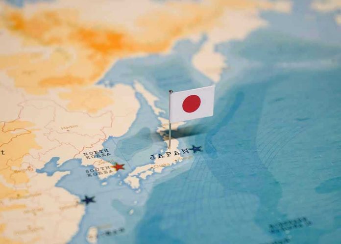 Map of Japan with flag pin placed nearby