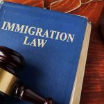 Violent ICE Arrest Shocks San Francisco Blue immigration law book with wooden gavel.