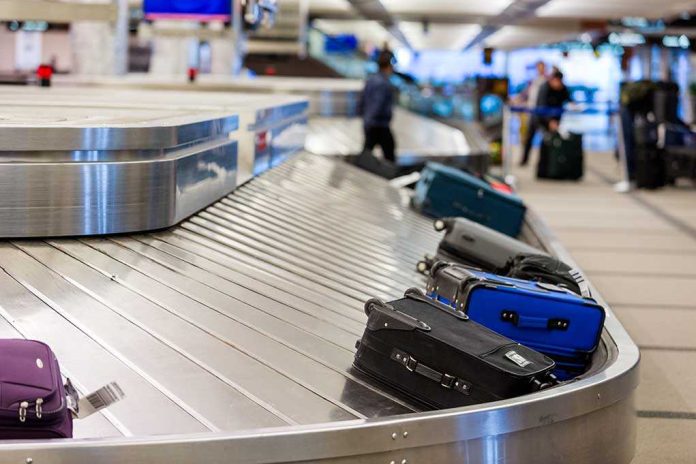 shutterstock_227875015.jpg Luggage on a conveyor belt at an airport baggage claim area