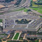 Aerial view of a large pentagon-shaped government complex