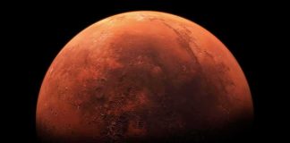 Mars close-up with craters and canyons