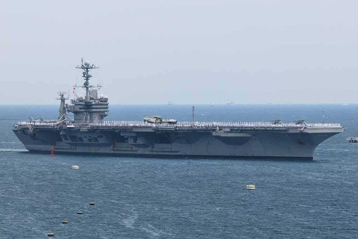Aircraft carrier sailing at sea
