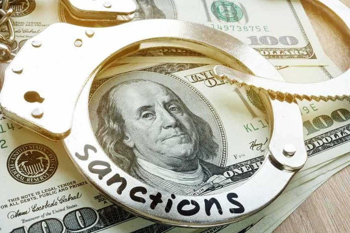 Handcuffs on U.S. hundred-dollar bills