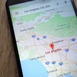 Smartphone showing a map of Los Angeles