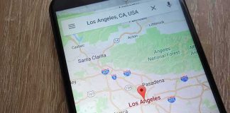 Smartphone showing a map of Los Angeles