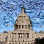United States Capitol building with overlay of hundred-dollar bills