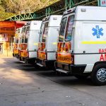 Teen Girl Terror At Vegas Rodeo Row of ambulances parked outside a hospital entrance