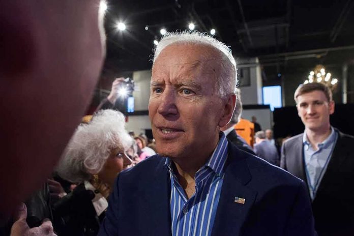 Joe Biden greets people at an indoor event