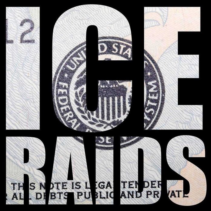 Bold black text over close-up of U.S. currency seal