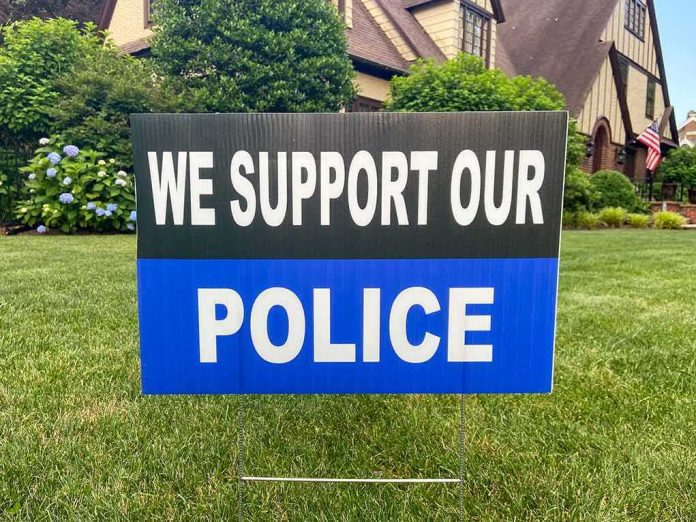 Yard sign supporting police on a lawn
