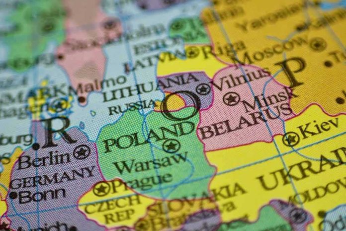 Close-up of a political map of Eastern Europe
