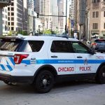 Chicago police SUV parked on a downtown street