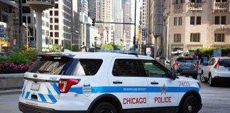 Chicago police SUV parked on a downtown street