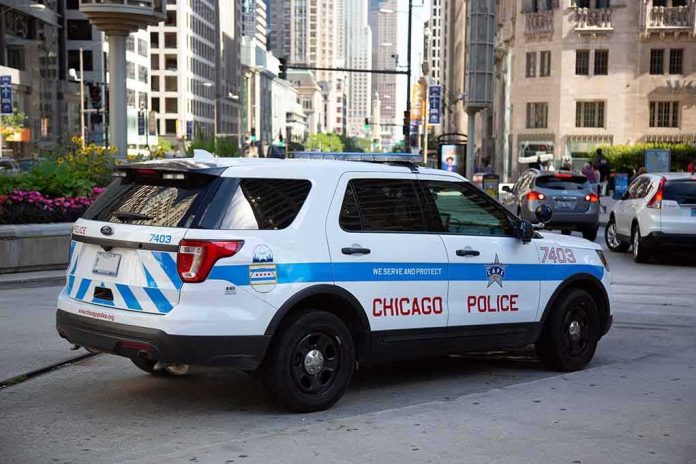 shutterstock_1986634640 Chicago police SUV parked on a downtown street