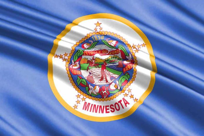 Minnesota state flag with detailed seal on blue field
