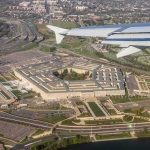 Pentagon building viewed from airplane window