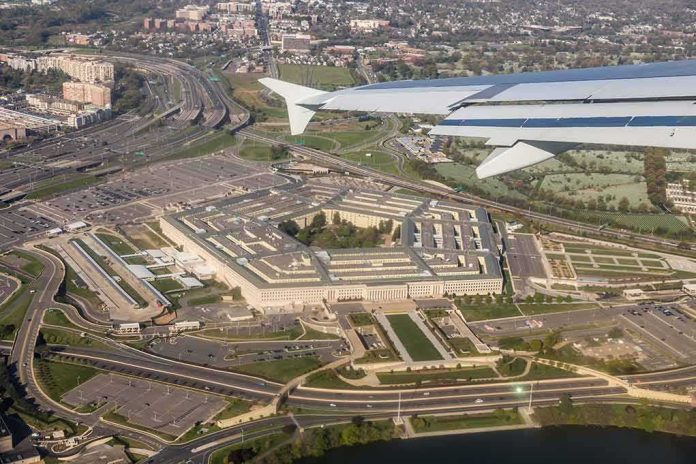 Pentagon building viewed from airplane window