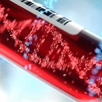 Blood sample vial with stylized DNA helix inside