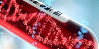 Blood sample vial with stylized DNA helix inside